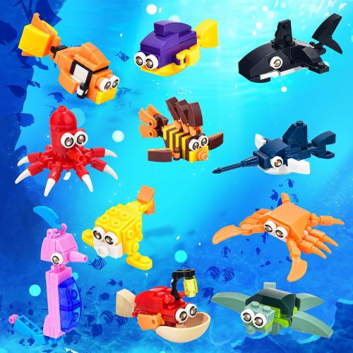 24 Packs Mini Building Blocks Animal Set with Themes of Dinosaur and Sea Creatures
