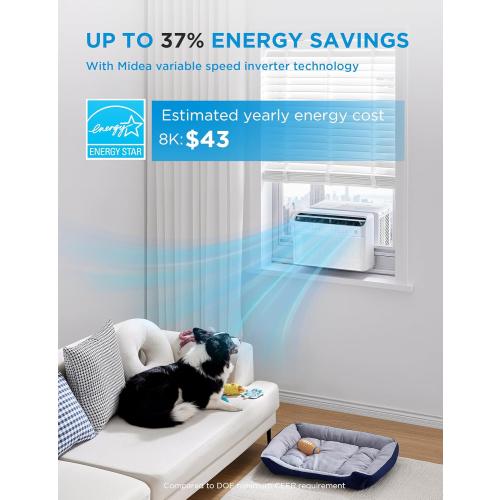 Midea 8,000 BTU U Shaped Smart Inverter Window Air Conditioner - Cools 350 Sq Ft, Ultra Quiet with Open Window Flexibility - Alexa/Google Assistant Compatible - 37% Energy Savings, Remote (Updated)