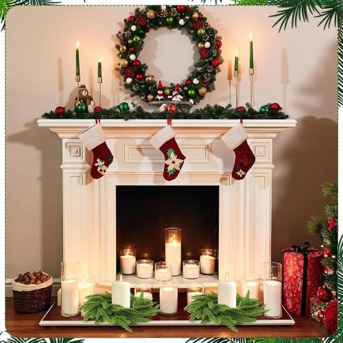 Dingion 12 Pcs Christmas Norfolk Pine Candle Ring Wreaths 6 Inch Small Christmas Wreath Garland Artificial Green Pine Ornaments Xmas Table Centerpiece for Wedding Farmhouse Home Cabinets Window Decor