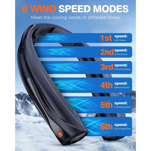Portable Neck Fan, 6000mAh Personal Fan, 360° Cooling Rechargeable Wearable Fan, 6 Speeds Adjustable Hands-Free Fans for Travel, Outdoor, Office, Ideal Summer Gifts