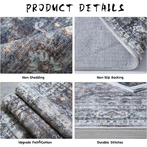 Grey and Blue Bedroom Rectangular Rug Washable Area Rug Non Slip Low Pile Small Carpet for Bedroom, Bedside, Kitchen, Entryway, Kids Room, Office, College Dorm Essentials for Girls