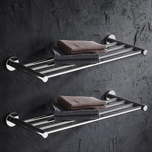 Size medium Bathroom Towel Rack, Hotel Style Towel Racks for Bathroom Wall Mounted, Modern Towel Bar Rack , 2-Tier Towel Shelves, Chrome