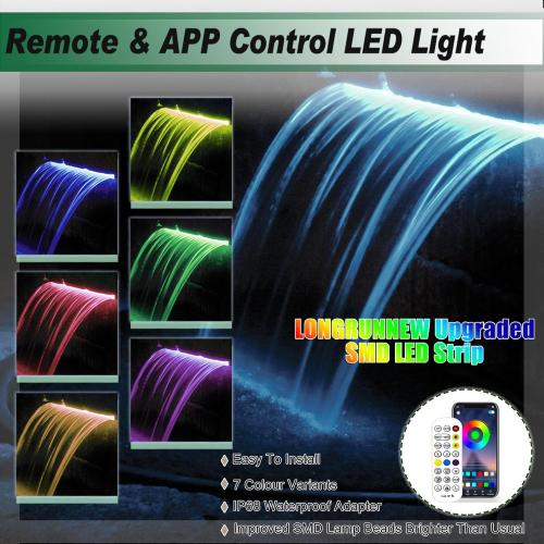 Gepas LONGRUNNEW Replacement 11.8'' LED Light Strip Color Changing for Waterfall Spillway Pool Fountain with Adapter, Remote Control Designed