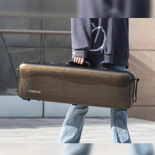 CARBON FIBER 4/4 Full Size Violin Case - High-Strength Carbon Fiber Rectangular Music Bag With Combination Lock and Extra Bag - Golden Hard Case (VB-Square-Golden Spot)