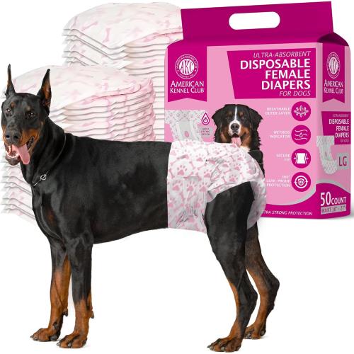 Size LG American Kennel Club Female Dog Wrap, Disposable Diapers with Wetness Indicator, Large, 50 Count