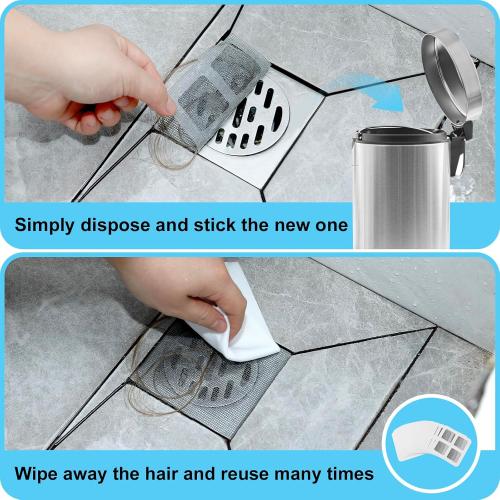 30 PC Disposable Shower Drain Hair Catcher Stickers 4x4 Strong Adhesive Mesh Covers for Bathroom, Kitchen & Laundry Easy Apply & Remove