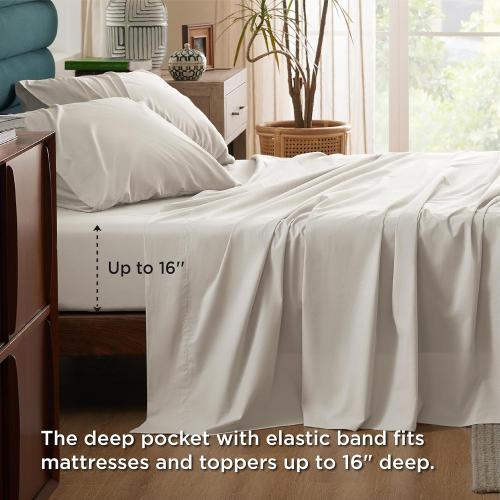 Bedsure 100% Cotton Percale Sheets Queen Size, Queen Sheet Set with Deep Pocket Up to 16 Inches, Breathable & Crirsp Soft, Bedsheet & Pillowcase Sets, 4 Pieces, Linen