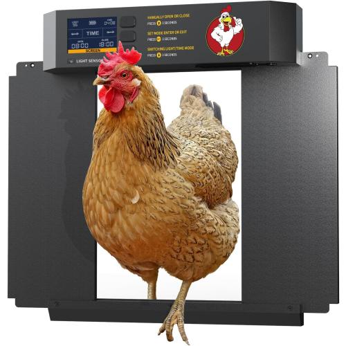 Chicken Coop Door, Automatic Chicken Coop Door Opener, Large LCD Display with Timer & Light Sensor, Anti-Pinch Protection
