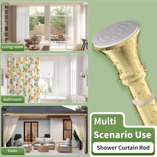 YNL Gold Shower Curtain Rod 36-84 Inch(3-7ft), No Slip No Drill Stainless Steel Spring Tension Curtain Rod, No Rust Shower Rod Adjustable For Bathroom Window Bedroom