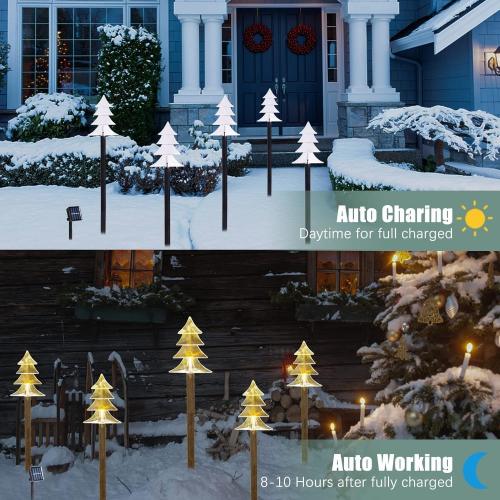 5 Pack Christmas Solar Pathway Lights, Solar Tree Lights Outdoor | Solar Powered, Waterproof, Pathway Use, Christmas Decor, Outdoor Landscape