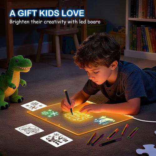 LED Drawing Board, Class Valentines Day Gifts for Kids Toys, 17 Light Up Acrylic Dry Erase Led Note Board with Colors, Doodle Glow Board, Magic Drawing Tablet as Birthday Gifts for Girls Boys