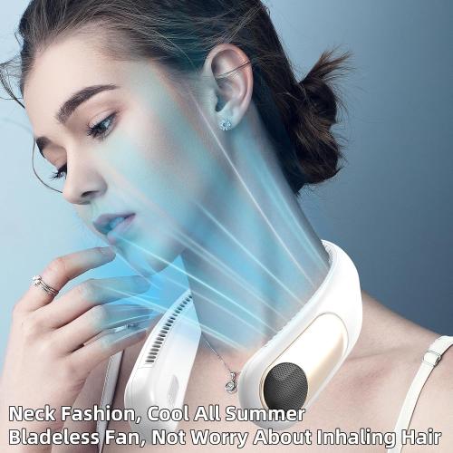 Portable Neck Fan, Personal Wearable Bladeless Fan for Outdoor Indoor, LED Display, 360° Cooling, 4-Speeds, 6000mAh USB Rechargeable, Birthday Gifts for Men Women Dad Mom (White)