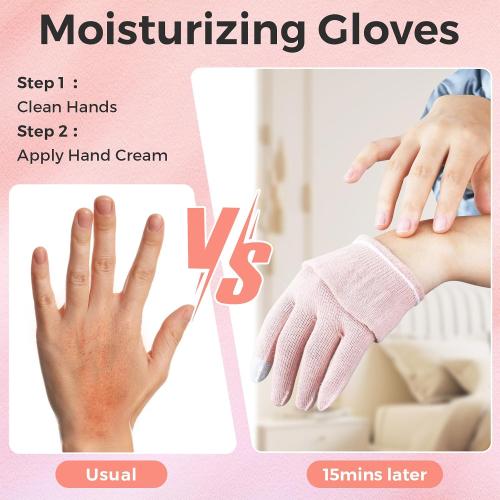 2 Pairs Cotton Moisturizing Gloves Overnight Touchscreen Fingers for SPA Dry Hands Hand Care Day and Night Moisturizing (Medium-Pink)