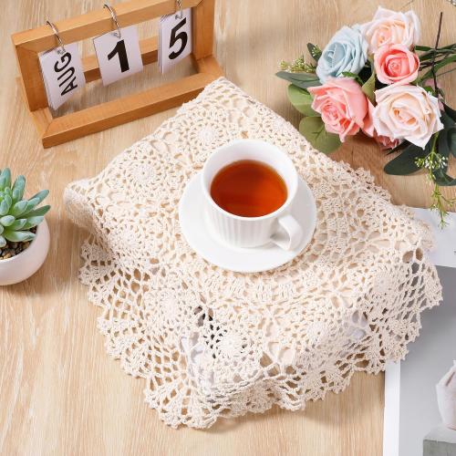 Dollies for Tables, 15.7 Inch Large Cotton Handmade Table Doilies Vintage Round Crochet Doilies Lace Placemats Knitted Tablecloth for Home Kitchen Dining Room Wedding Party Decoration (Beige)