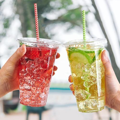 Lilymicky [90 Sets] 20 oz Clear Plastic Cups With Flat Lids, Disposable Drinking Cups, 20 oz Plastic Cups for Ice Coffee, Smoothie, Slurpee, or Any Cold Drinks