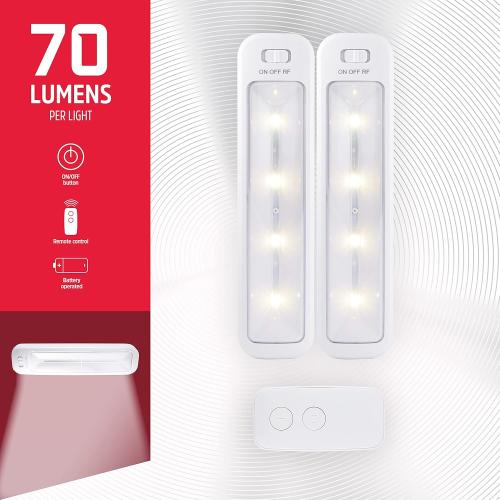 2 pack Energizer Wireless 10in. LED Bars, 2 Pack, Remote Controlled, 70 Lumens Each, Soft White, Battery Operated, No Wiring, Easy to Install, Add Light Where You Need It Most, 44576