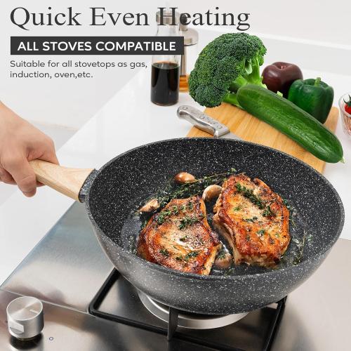 12 Pcs Pots and Pans Set, Nonstick Cookware Sets Black Granite Induction Cookware, Non-toxic Healthy Non Stick Kitchen Cooking Set with Frying Pans Set, Saucepans,Steamer (PFAS, PFOA, PFOS Free)