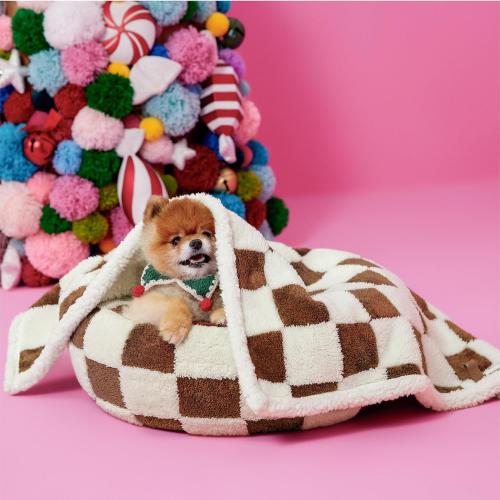 Lesure Waterproof Puppy Blanket for Small Dogs - Washable Double Sided Dog Blankets with Warm Jacquard Shag and Soft Sherpa Fleece, Pet Cat Blanket for Couch Protection, 3D Textured Checks, Brown