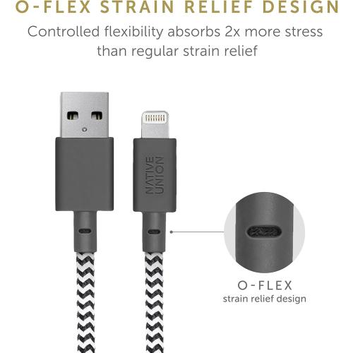 Native Union BELT Cable XL - 10ft Ultra-Strong Reinforced [MFi Certified] Durable Lightning to USB Charging Cable with Leather Strap compatible with iPhone 14, iPhone 13, iPhone 12 and Earlier (Zebra)