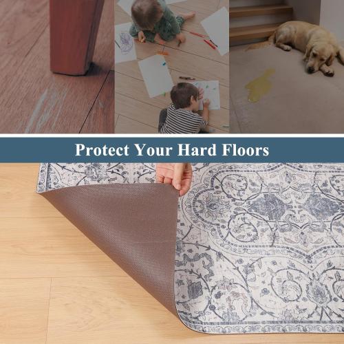 Area Floor Mat for Home, 3'x5' Waterproof Vintage Print Rug-Like Pattern PVC Area Mat for Kitchen, Stain Resistant Non-Slip Soft Rug for Living Room, Easy Clean Desk Chair Mat for Home Office Decor