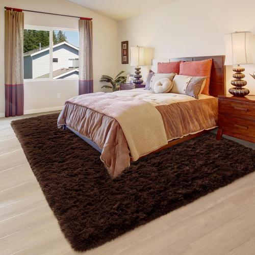 Area Rug Brown Large Living Room Fluffy Carpet for Bedroom Dorm, Non-Slip High Pile, Coffee Modern Big Shag Rug for Classroom Kids Playroom Nursery Home Office Decor