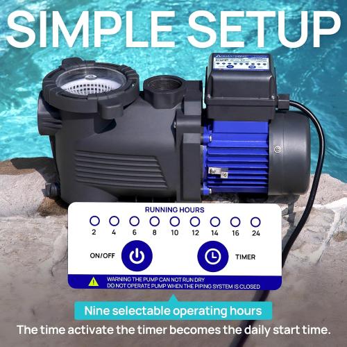 AQUASTRONG 3/4 HP Above Ground Pool Pump with Timer, 1.25&1.5''adapter, 115V, 4332GPH, High Flow, Powerful Self Primming Swimming Pool Pumps with Filter Basket