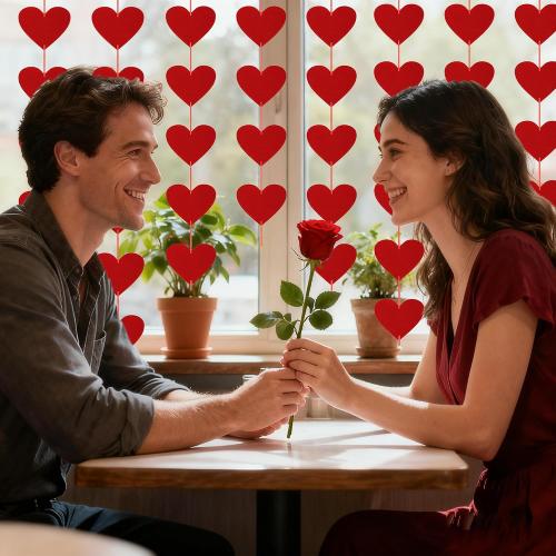 OHOME Valentines Day Decorations - 40 Pack Red Felt Heart Hanging Banner Backdrop | Valentines Decor Party Supplies Favors for Wall Home Office - Galentines Day Decorations for School Classroom Outdoor Indoor
