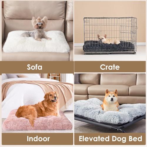 Size XL Color pink EHEYCIGA Fluffy Dog Crate Bed for Extra Large Dogs, Plush Faux Fur Crate Pad, Calming Anti Anxiety XL Dog Bed, Washable Soft Warm Crate Mat with Non-Slip Bottom, Pink