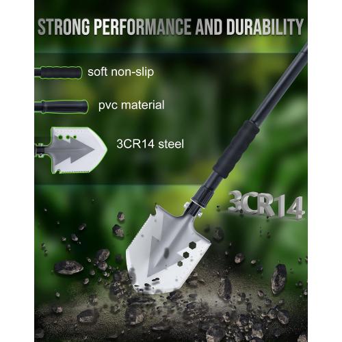 Folding Survival Shovel, Camping Shovel for Off Road, Gardening, Beach, Digging Dirt, Sand, Mud and Snow, Emergency and Outdoor, 29 inch