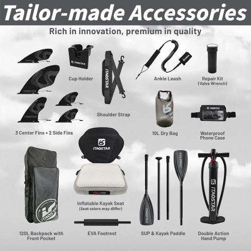 Novelty 11'6 x 35 Inflatable Stand Up Paddle Board with Seat- Stable SUP Board for Adults - Portable Paddleboard for Yoga, Surfing, Fishing - Includes Full Accessories Kit