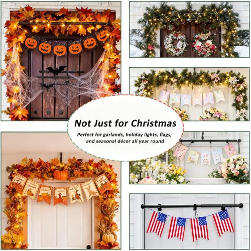 Garland Hanger for Door Frame – Adjustable Fits 28-50 Single Doors, Heavy-Duty 15 Lbs, No Hardware No Drill No Damage, Reusable Christmas Halloween Decoration Holder for Wreaths (Single Door)