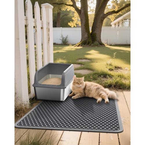 Cat Litter Mat - 23.2'' x 14.6'' Small Litter Trapping Mat, Easy to Clean Litter Box Mat, Waterproof, Urine-Proof, Non-Slip Kitty Litter Mats for Floor, Grey