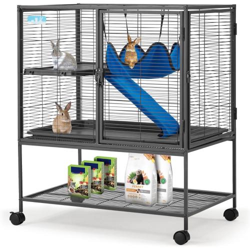 HABUTWAY 36.5''H Large Metal Rolling Ferrets Cage, 2-Tiers Small Animal Cages, Cage for Rats/Chinchillas, 0.5'' Bar Spacing for Ferret,Small Animal Cage w/Removable Ramp & Platform