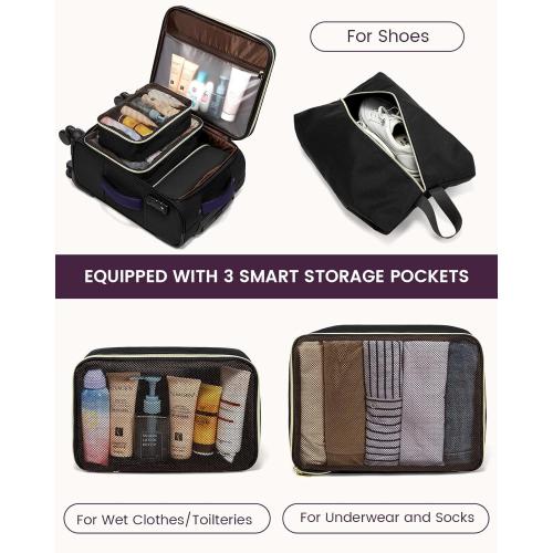 LOVEVOOK 4 Pcs Carry On Luggage 22x14x9 Airline Approved, 20 Inch Carry On Suitcases with Wheels, Softside Rolling Suitcase for Women Men, with TSA Lock Weekender Travel Luggage