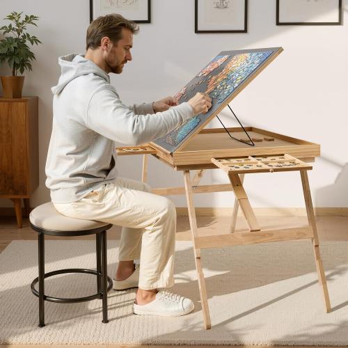 Size 34.2 x 26.3  TEAKMAMA Puzzle Table 27.6 Tall 1500 Piece Puzzle Board with Drawers, 34.2 x 26.3 Adjustable 5-Tilting-Angle Jigsaw Table with Legs, Jigsaw Board for Adults, Nature