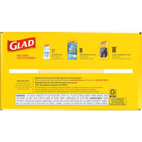 Glad ForceFlex Tall Kitchen Drawstring Trash Bags, 13 Gal, Fresh Clean, 110 Ct, Pack May Vary