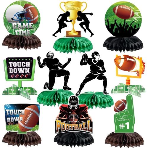 10 Pcs Football Party Decorations Football Honeycomb Centerpieces Double-sided Football Table Centerpiece for Football Birthday Party Sports Tailgate Game Party Decorations Supplies Favors