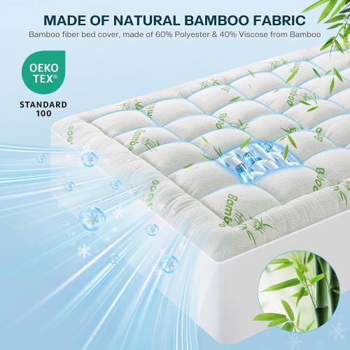 Waterproof Queen Size Mattress Topper Viscose Derived from Bamboo, Extra Thick Mattress Pad for Back Pain, Cooling Mattress Protector with Deep Pocket 8-21, Green,Queen