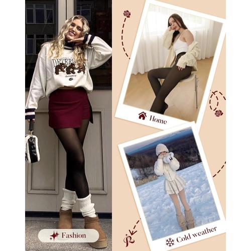 iceROSE Fleece Lined Tights Women - Sheer Black Thermal Leggings Thick Warm Pantyhose Fake Translucent Dress for Cold Winter