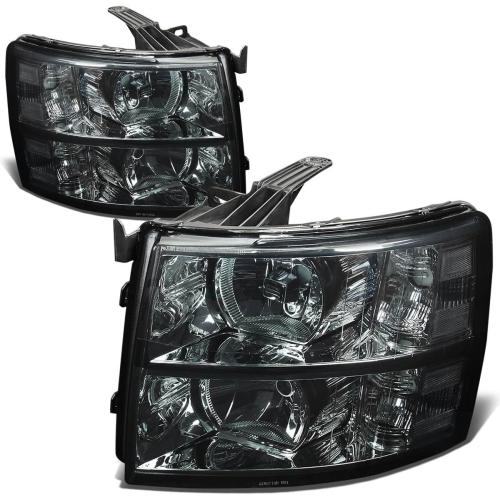 DNA MOTORING HL-OH-CSIL07-SM-CL1 Pair of Smoke Lens Headlights Compatible with 07-13 Silverado 1500/07-14 Silverado 2500 HD 3500
