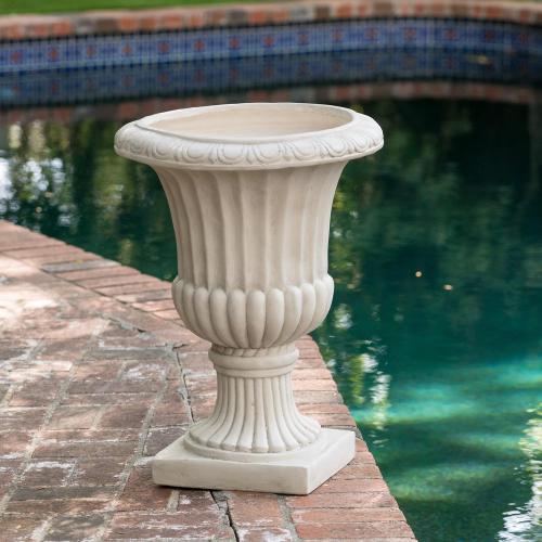 Large Urn Planter Outdoor – Antique White Italian Garden Urn Flower Pot, Magnesium Oxide Pedestal Planters for Outdoor Plants, COLORING MAY VARY