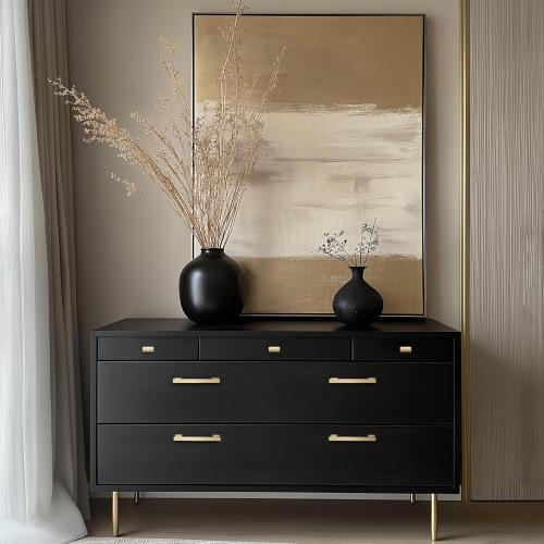 5 Pack Square Brushed Brass Cabinet Pulls, 5 Inch(128mm) Hole Centers Brushed Gold Cabinet Handles Hardware for Kitchen Cupboard Closet Bathroom Dresser Drawer, Solid Zinc Alloy