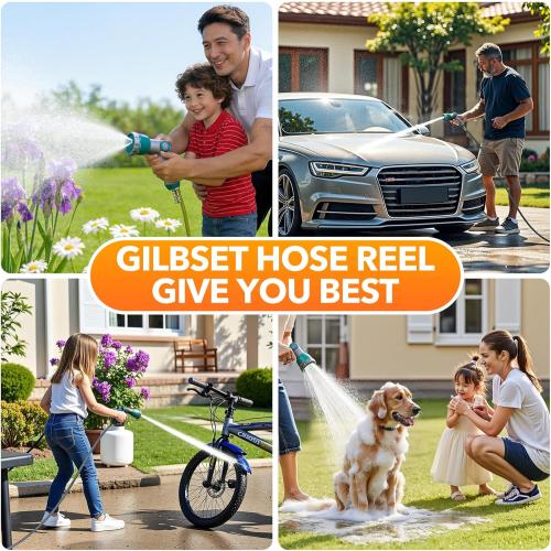 5/8 x 100 ft Retractable Garden Hose Reel, Heavy Duty Water Hose Reel | Any Length Lock, 180°Swivel, Wall Mounted Water Hose with 10-Function Nozzle for Cleaning, Watering (Green)