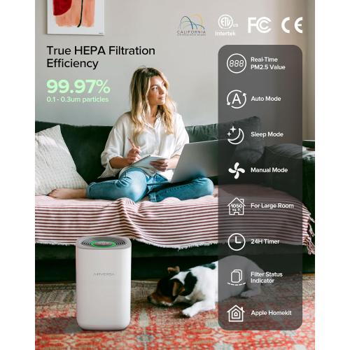 Airversa HomeKit Air Purifier over Thread Works with HomeKit (Home Hub Required) 3-Stage H13 True HEPA Smart Air Cleaner 1000 sq.ft Purelle AP2