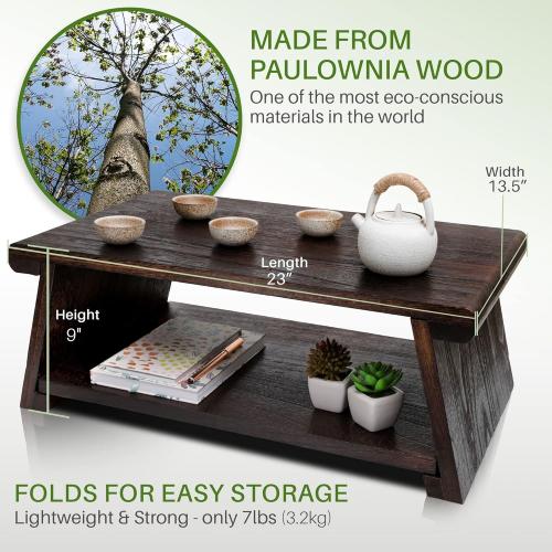 ENSO SENSORY Uji Meditation Table - Premium Japanese Altar Table & Shrine Stand - Tatami Chabudai Puja Folding Table - Low Tea Table for Sitting on The Floor -Sleek Finish, Lightweight Paulownia Wood