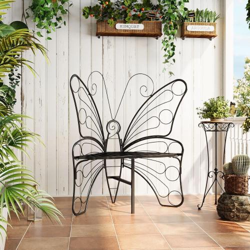 Butterfly Shaped Outdoor Bench, Black Garden Bench for Outdoor with Sturdy Stable Metal Frame, Butterfly Chair Butterfly Bench Outdoor for Garden, Yard, Balcony, Lawn (Black)
