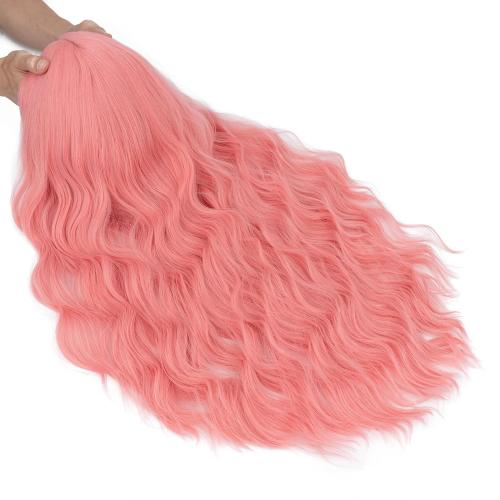 S-noilite Long Pink Wavy Wig Middle Part for Women 27 inch Long Curly Wavy Pink Wig Natural Looking Synthetic Hair Colorful Anime Cosplay Party Halloween Costume Daily