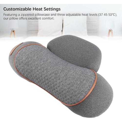 Neck Support Pillow Memory Foam with Detachable Pillowcase, Grey, USB Plug in 3 Temperatures - Soothing Heat Function, Customizable Comfort for Sleeping and Relaxation