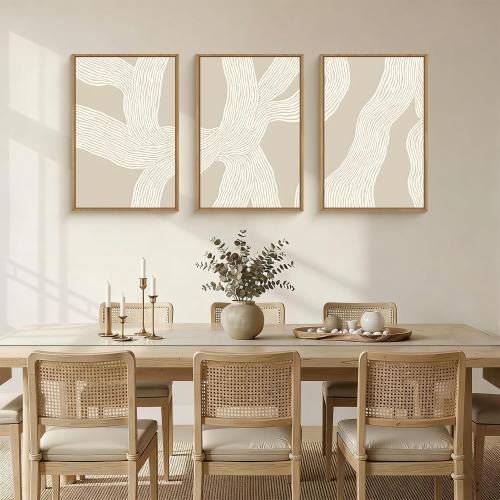 HPNIUB Large Abstract Beige Framed Canvas Prints Wall Art Set,Neutral Minimalist Lines Wall Decor,Modern Textured Artwork for Living Room, Bedroom,Dining Room, Office, Bathroom Decor-16 x24 x3