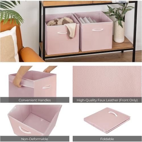 StorageWorks Pink Storage Cubes, 13x13 Storage Cube Bins with Handle, Cube Storage Organizer Bins for Shelves and Closet, Collapsible Storage Bins, 4-Pack